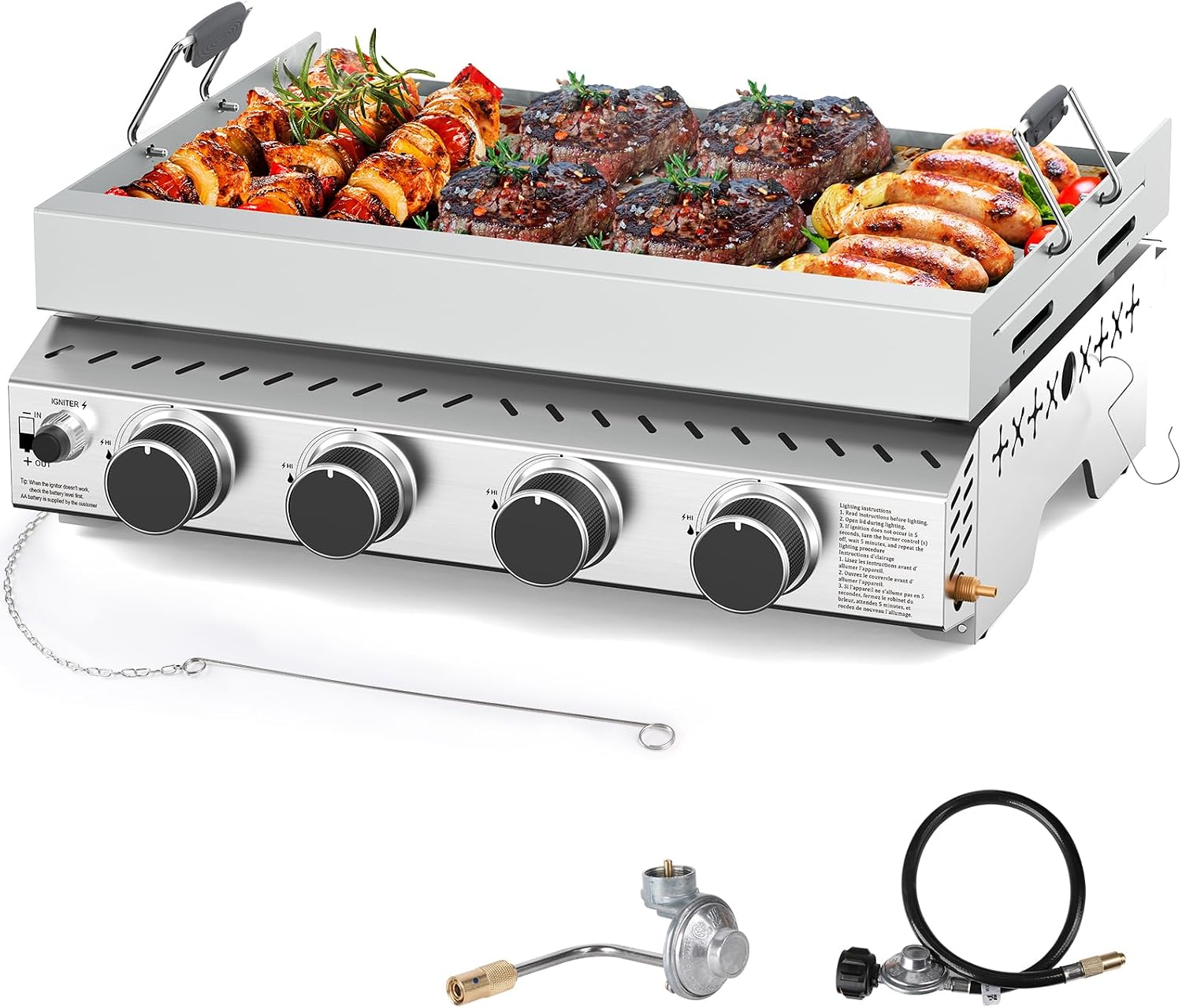 Outdoor Camping Bbq - Portable 4 Burner Stainless Steel BBQ