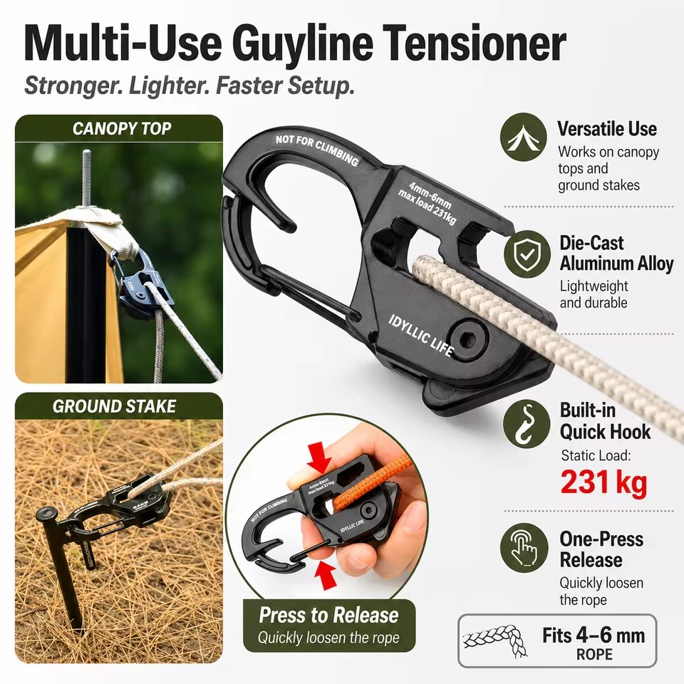 Aluminum Alloy Tent Rope Tensi - Outdoor Camping Extension Cord recension och pris